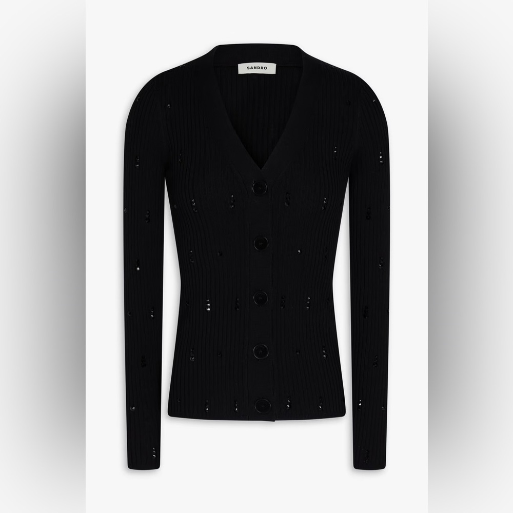 SANDRO
Embellished ribbed-knit cardigan size XS